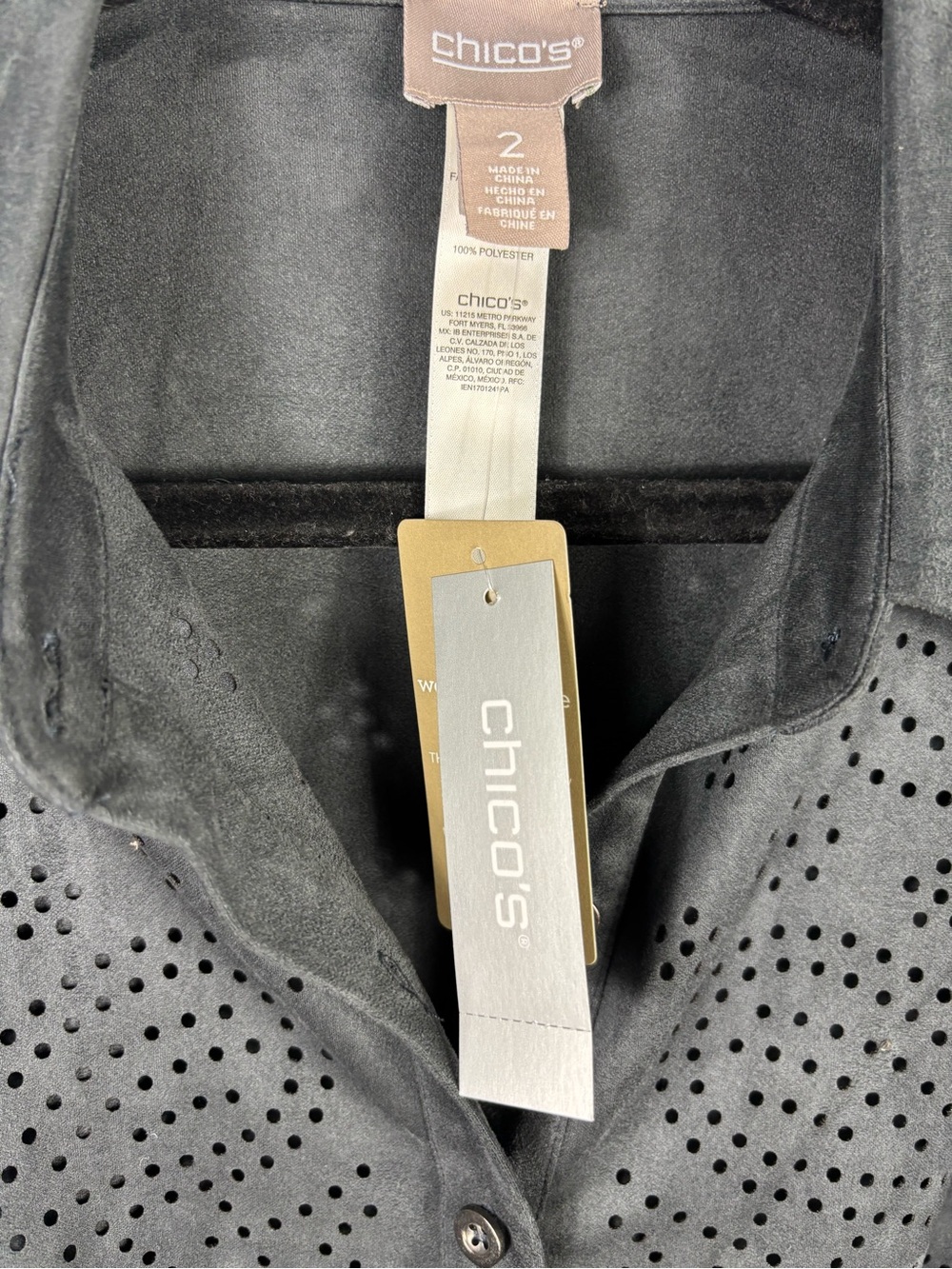 NWT Chico’s Faux Suede Easy Jacket Graphite Gray Laser Cut Perforations Sz 2 - Picture 3 of 7